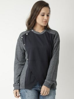 Club York - Women Navy Blue Colourblocked Sweatshirt
