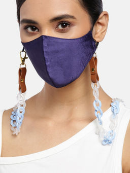 Blueberry - Navy Blue Reusable 2-Ply Satin Face Mask With Blue Chain