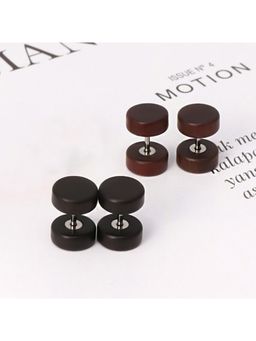 Yellow Chimes - Set Of 2 Pairs Stainless Steel Wooden Texture Studs