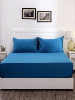 Maspar - Colorart Viola Solid 300 Tc Cotton Mosaic Blue Bed Sheet With 1 Pillow Cover