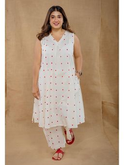 The Indian Ethnic Co. - Raahi White Hand Block Print Cotton A Line Kurta And Palazzo Co-Ord Set