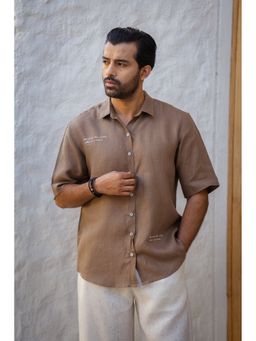 Zebein - Men Brown Linen Shirt