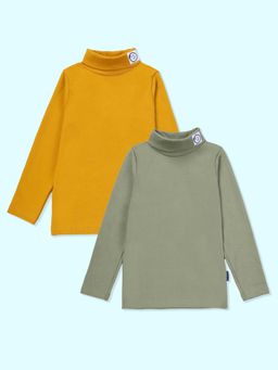 KiddoPanti - Unisex Cotton Turtleneck Full Sleeve T-Shirt (Pack Of 2)