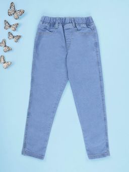 KiddoPanti - Girls Denim Woven Solid Jeggings with Belt Loops