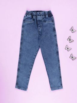KiddoPanti - Girls Denim Woven Solid Jeggings with Belt Loops