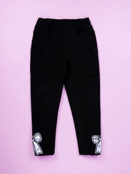 KiddoPanti - Girls Polyester Woven Solid Jegging with Bow
