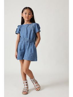 One Friday - Girl's Dark Blue Regular Fit Playsuit