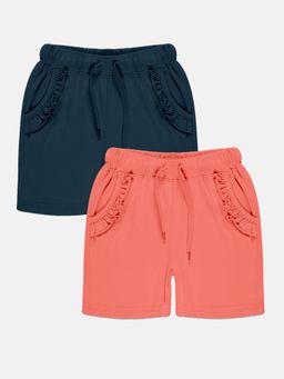 KiddoPanti - Girls Frill Pocket Hot Shorts (Pack Of 2)