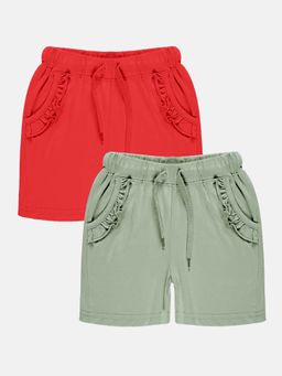 KiddoPanti - Girls Frill Pocket Hot Shorts (Pack Of 2)