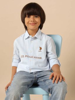 U.S. POLO ASSN. - Kids Boy's Blue Brand Printed Oxford Shirt