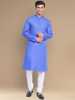 Sanwara - Mens Stylish Woven Work Ink Blue Kurta with Churidar (Set of 2)
