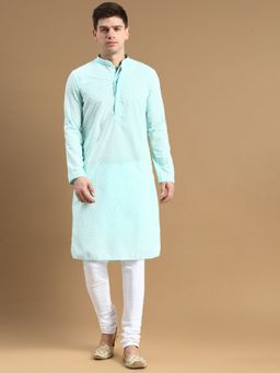 Sanwara - Mens Designer Sea Green Cotton Kurta & Pyjama (Set of 2)