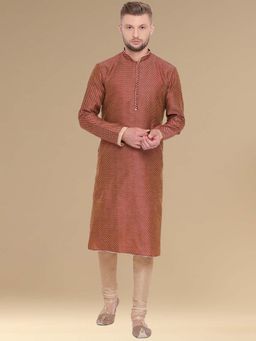 Sanwara - Mens Woven Work Brown Kurta & Pyjama (Set of 2)