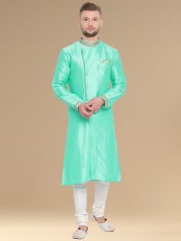 Sanwara - Mens Dapper & Stylish Green Kurta with Pyjama (Set of 2)