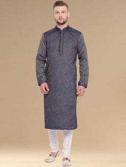 Sanwara - Mens Stylish Woven Work Blue Kurta & Pyjama (Set of 2)
