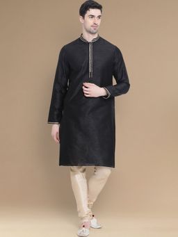 Sanwara - Mens Premium Design Black Kurta with Pyjama (Set of 2)