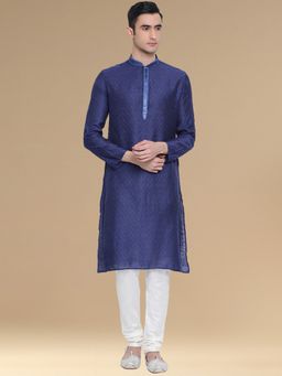 Sanwara - Mens Premium Silky Kurta & Pyjama in Deep Blue (Set of 2)