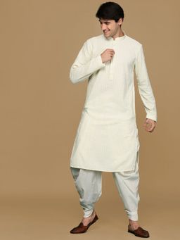 Sanwara - Mens Off White Shimmering Chikankari with Sequins Kurta & Dhoti (Set of 2)