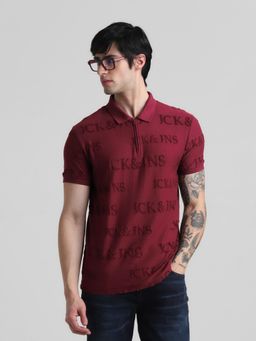 Jack & Jones - Maroon Slim Fit Polo T-Shirt