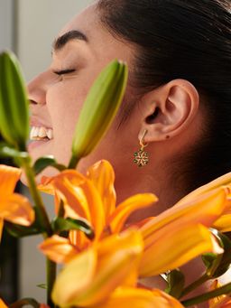 Perfectly Average - Snowflake Emerald Huggies Earring | 18K Gold Plated Jewellery