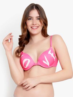 BRACHY - Women Pink Love Printed Front Open Underwire Sexy Push-Up Padded Bra