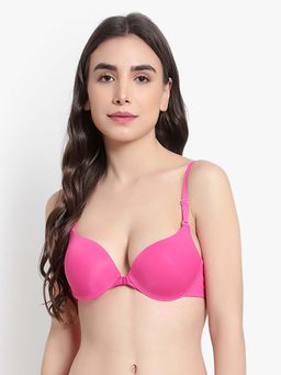 BRACHY - Women Pink Underwire Padded Push-Up Plunge Multiway Bra