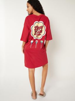 max - Women Back Print Nightdress Red