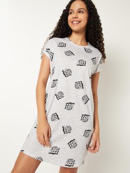 max - Women Printed Nightdress Grey