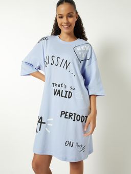 max - Women Boxy Fit Printed Nightdress Blue