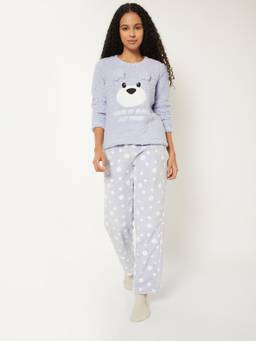 max - Women Applique Cosy Pyjama with T-Shirt Blue
