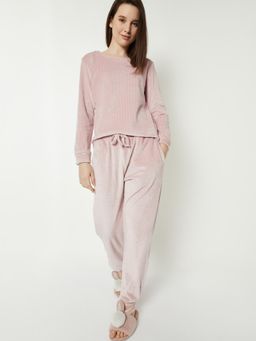max - Women Waffle Patterned Pyjama with T-Shirt Brown