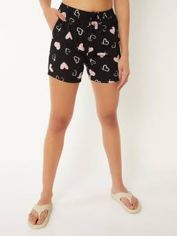 max - Women Heart Print Lounge Shorts Black