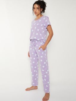max - Women Polka Dot Printed Pyjama with T-Shirt Lavender