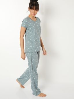 max - Women Floral Print Pyjama with T-Shirt Green