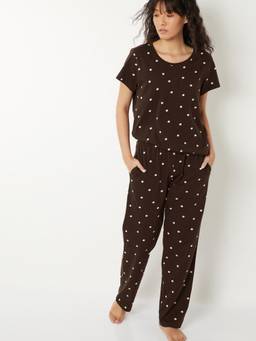 max - Women Polka Dot Print Pyjama with T-Shirt Brown