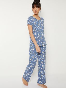 max - Women Floral Print Pyjama with T-Shirt Blue