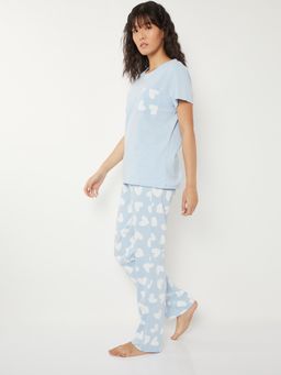 max - Women Heart Printed Pyjama with T-Shirt Blue