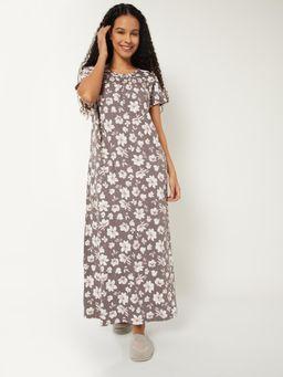 max - Women Floral Print Nightgown Grey