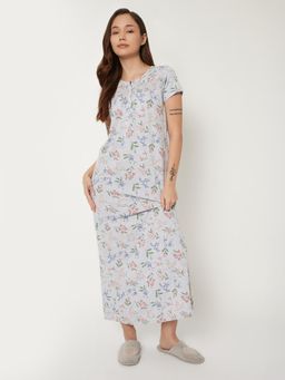 max - Women Floral Print Nightgown Grey