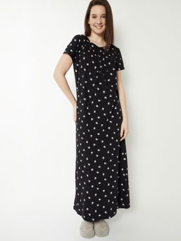 max - Women Floral Print Nightgown Black