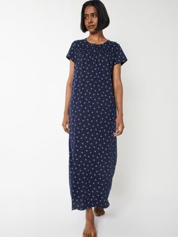 max - Women Printed Night Gown Navy Blue