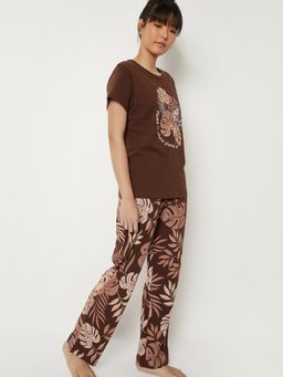 max - Women Printed Pyjama with T-Shirt Brown