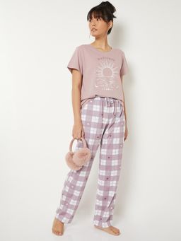 max - Women Printed Pyjama with T-Shirt Brown