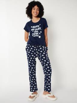 max - Women Printed Pyjama with T-Shirt Navy Blue