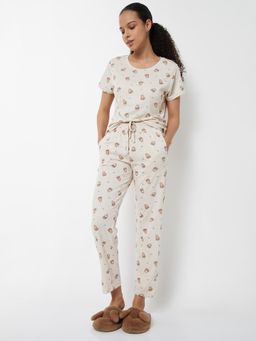 max - Women Printed Pyjama with T-Shirt Cream