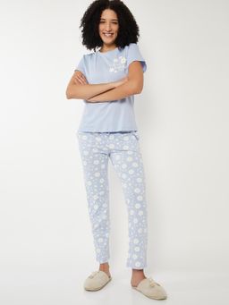max - Women Floral Print Pyjama with T-Shirt Blue