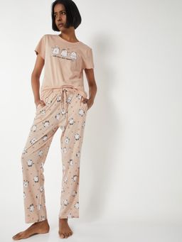 max - Women Printed Pyjama with T-Shirt Brown