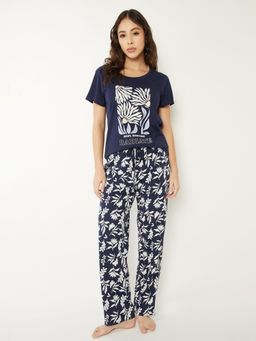 max - Women Printed Pyjama with T-Shirt Navy Blue