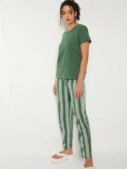 max - Women Striped Pyjama with T-Shirt Green