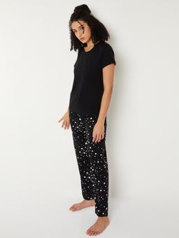 max - Women Star Print Pyjama with T-Shirt Black